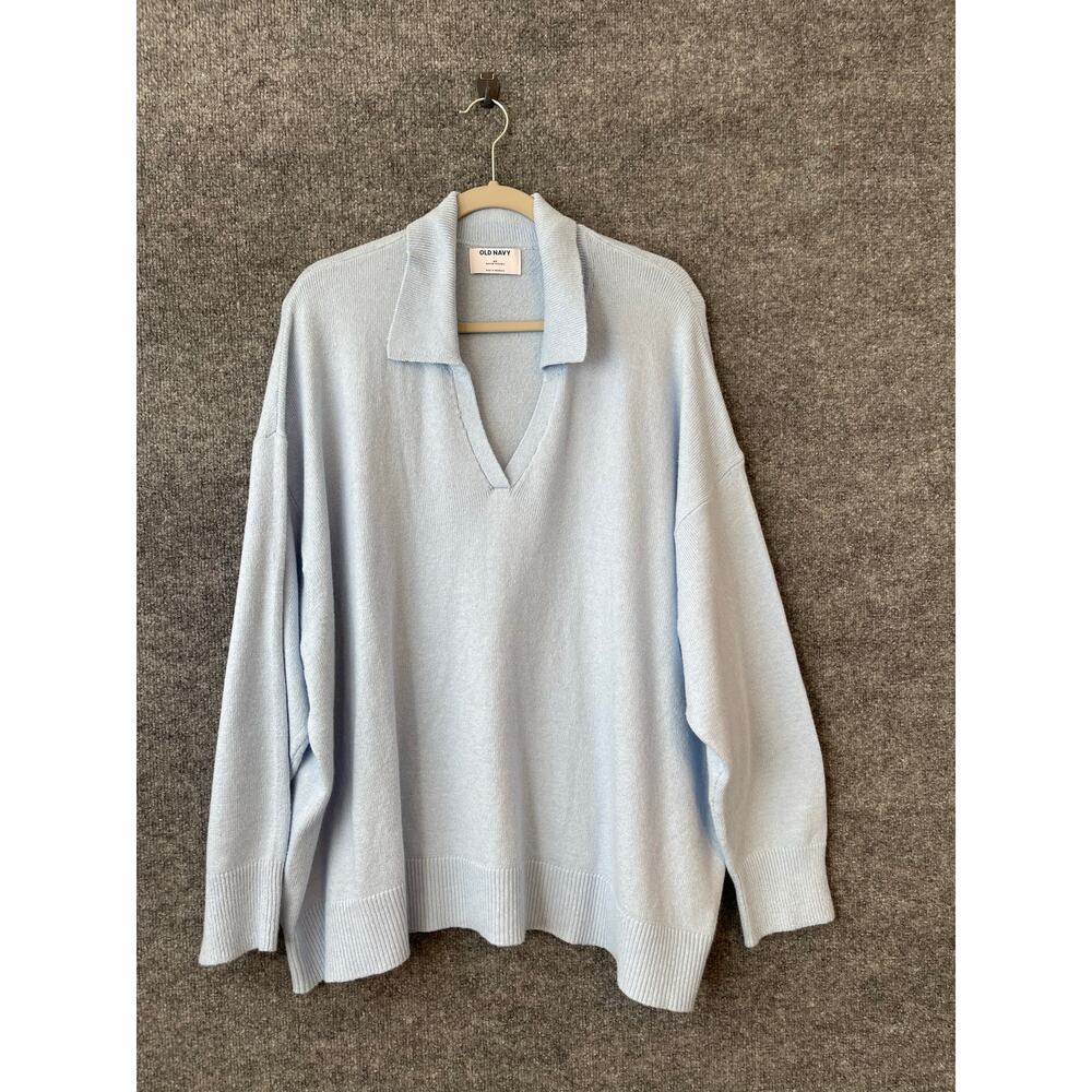 Old Navy Sweater Women’s 4X Baby Blue Colar V-Neck Long‎ Sleeve Over Sized